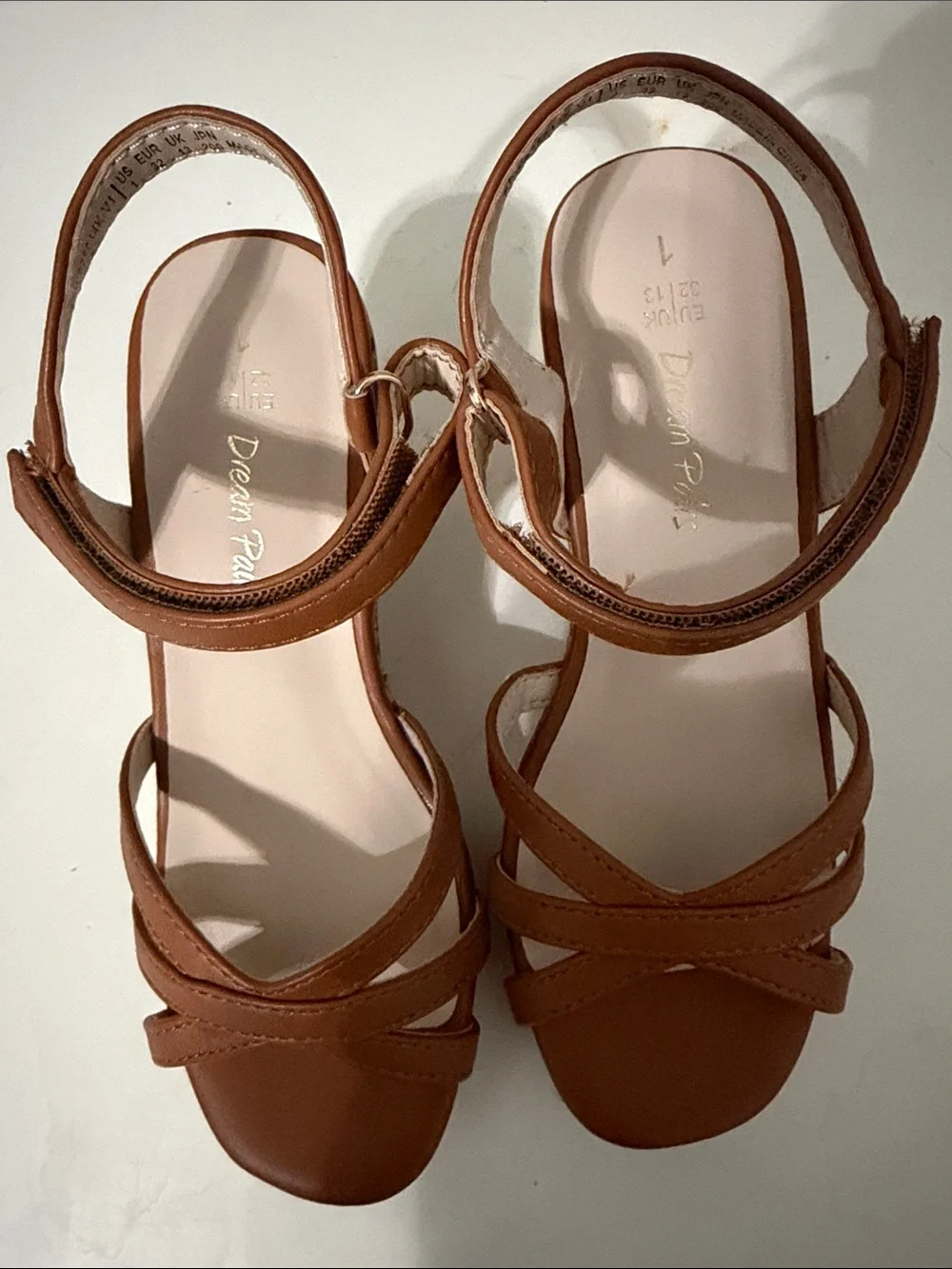 Dream Pairs Brown Strappy Cork Wedge Sandals- Size 1
